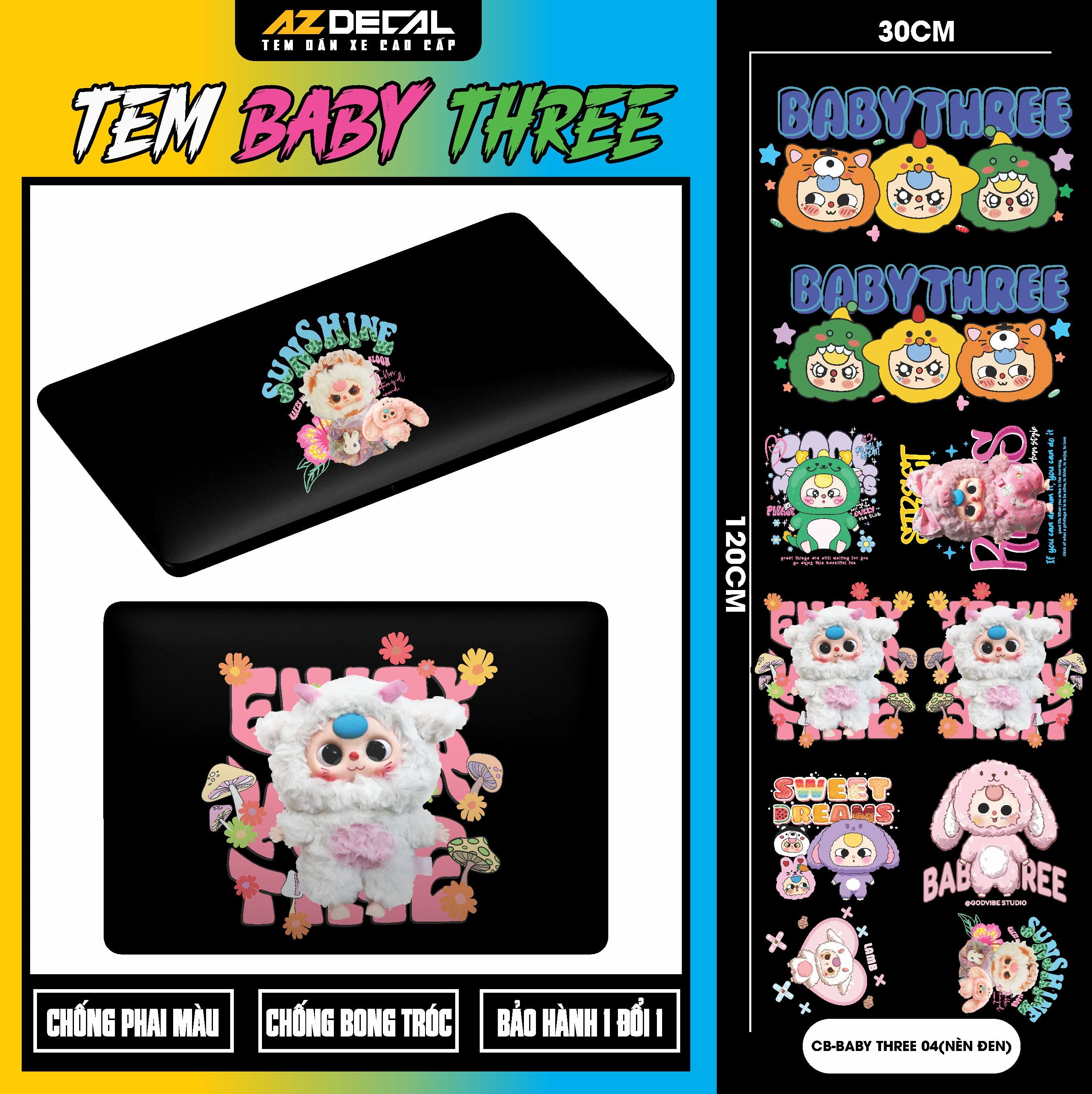 Sticker Tem Baby Three Dán Xe, Mũ Bảo Hiểm | CB-BABYTHREE-04 – Azdecal.vn