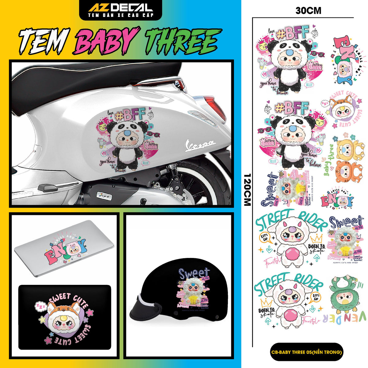 Sticker Tem Baby Three Dán Xe, Mũ Bảo Hiểm | CB-BABYTHREE-05 – Azdecal.vn