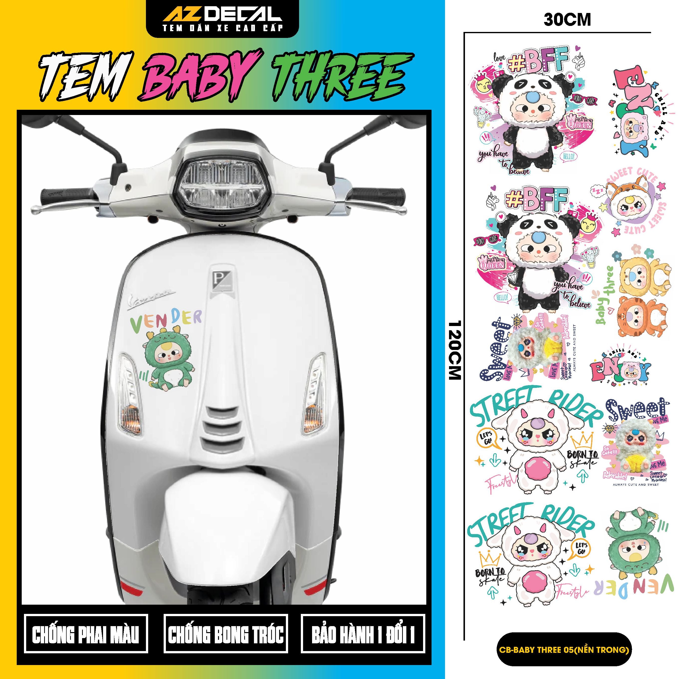 Sticker Tem Baby Three Dán Xe, Mũ Bảo Hiểm | CB-BABYTHREE-05