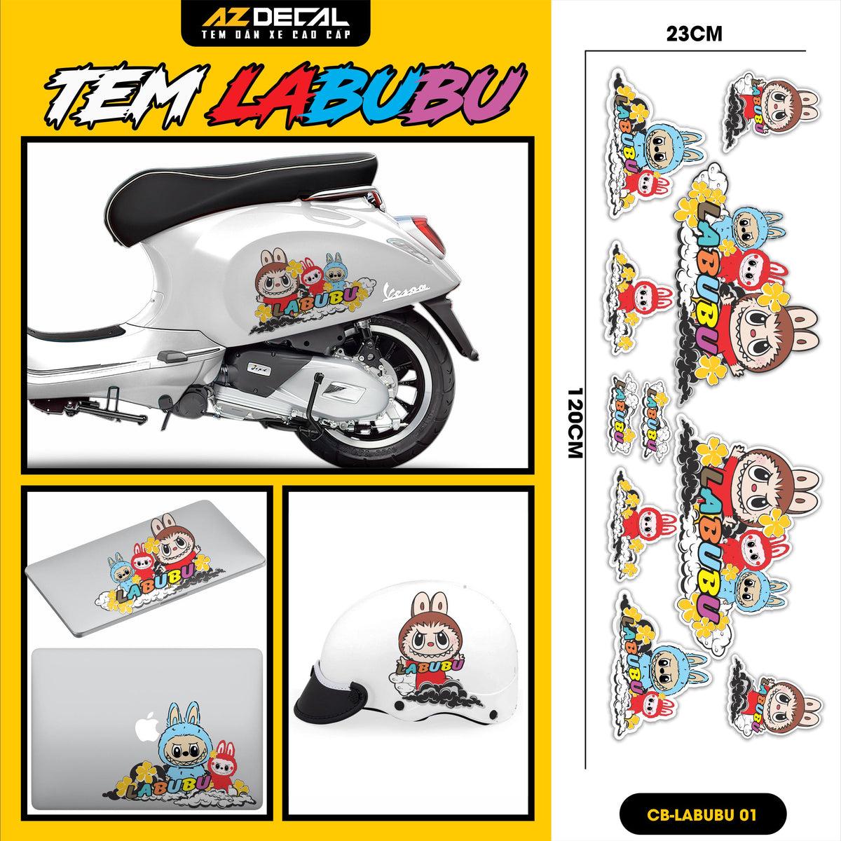 Sticker Tem Labubu Dán Xe, Mũ Bảo Hiểm | CB-LABUBU-01