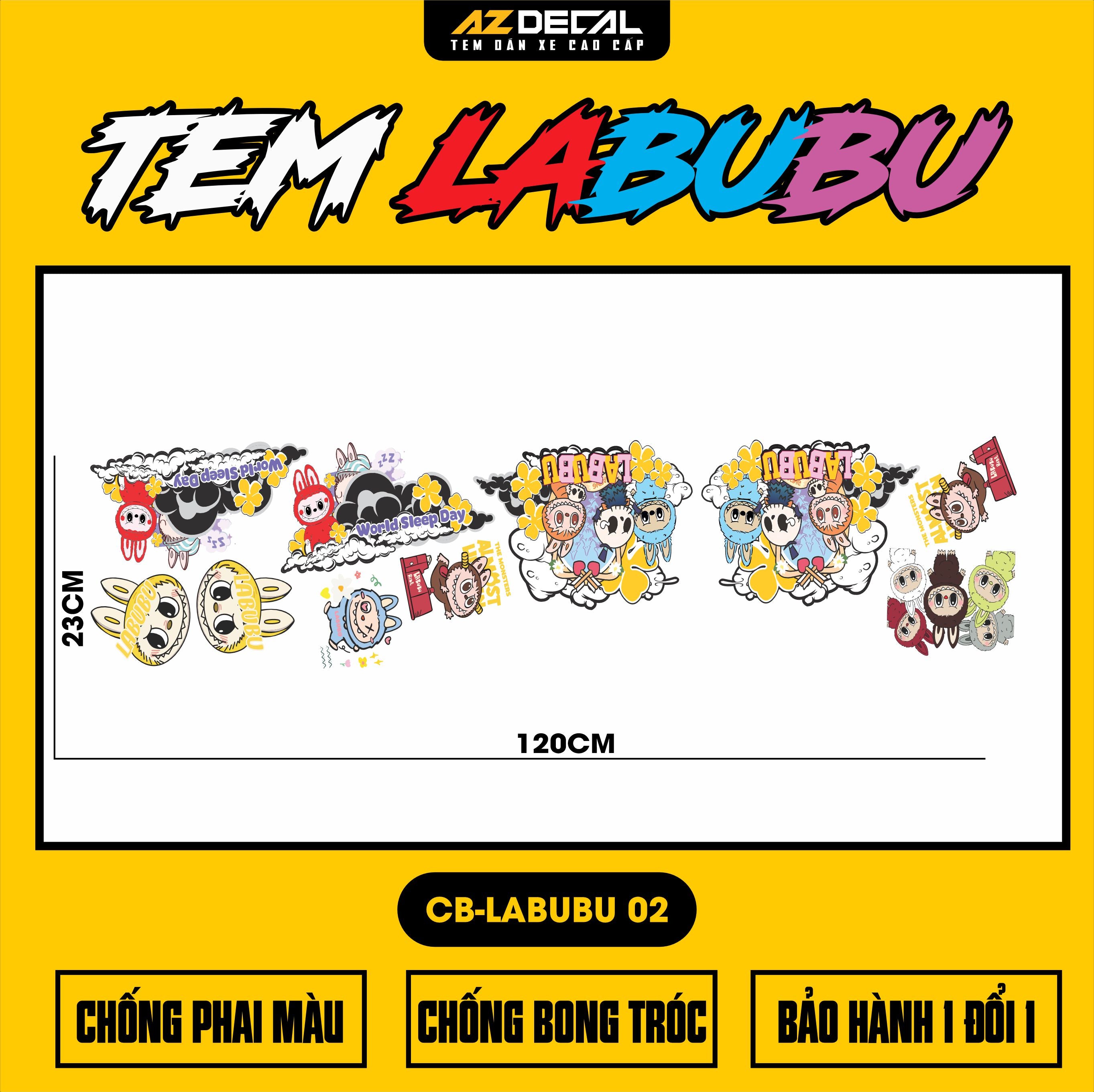 Sticker Tem Labubu Dán Xe, Mũ Bảo Hiểm | CB-LABUBU-02