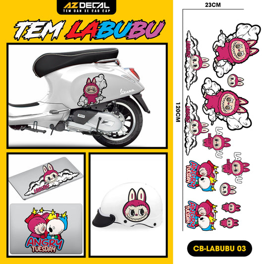 Sticker Tem Labubu Dán Xe, Mũ Bảo Hiểm | CB-LABUBU-03