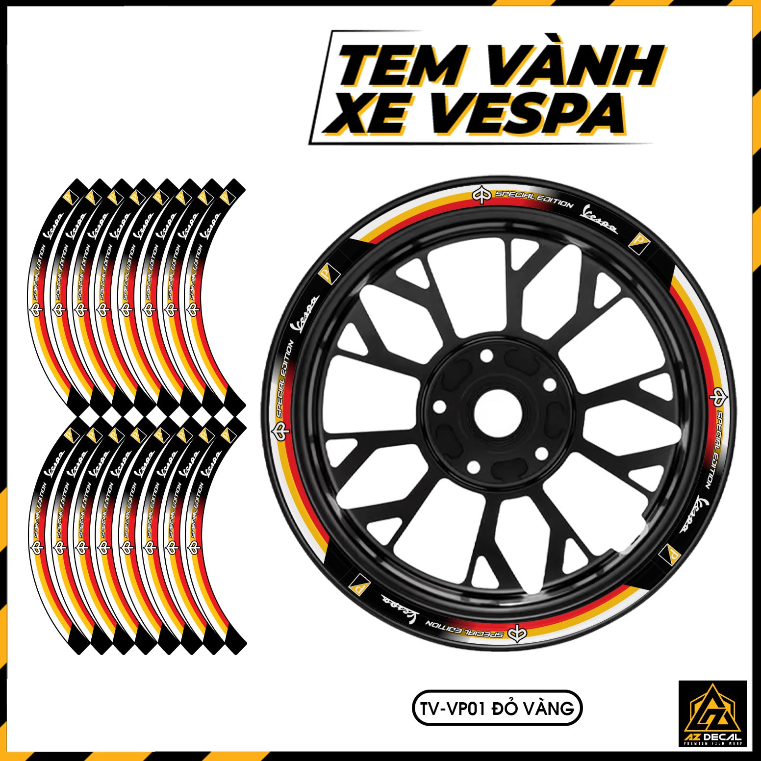 Tem Dán Vành VESPA | TV-VP01 ĐỎ VÀNG