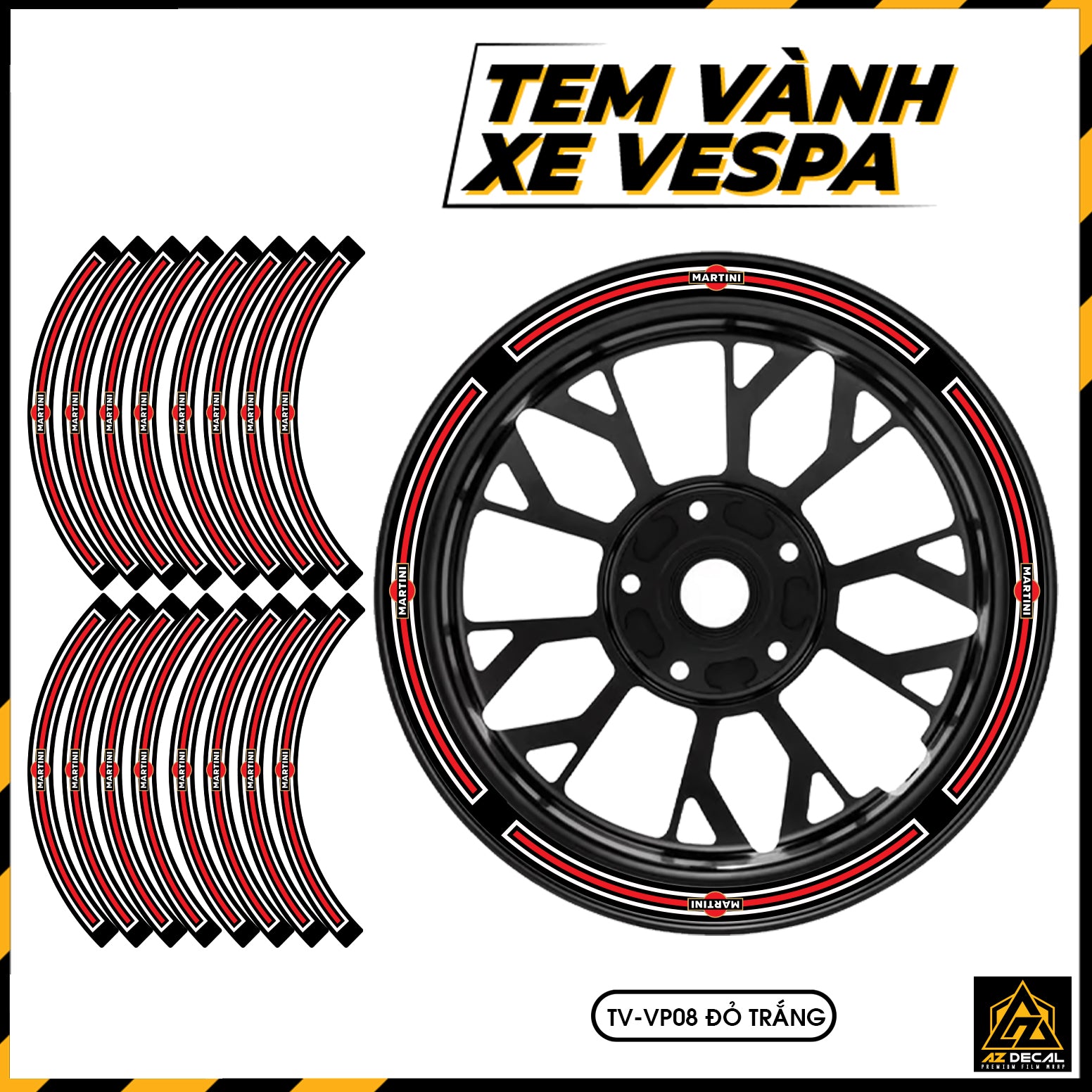 Tem Dán Vành VESPA | TV-VP08 đỏ trắng