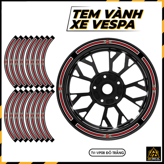 Tem Dán Vành VESPA | TV-VP08 đỏ trắng