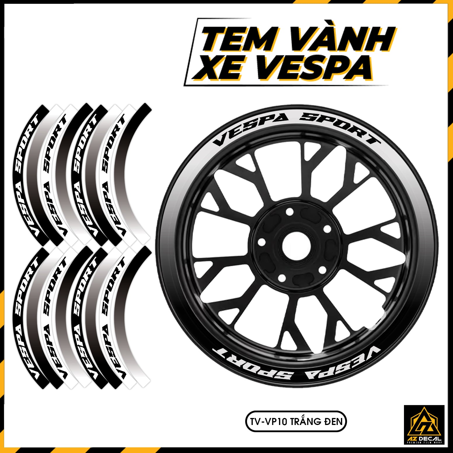 Tem Dán Vành VESPA | TV-VP10 trắng đen