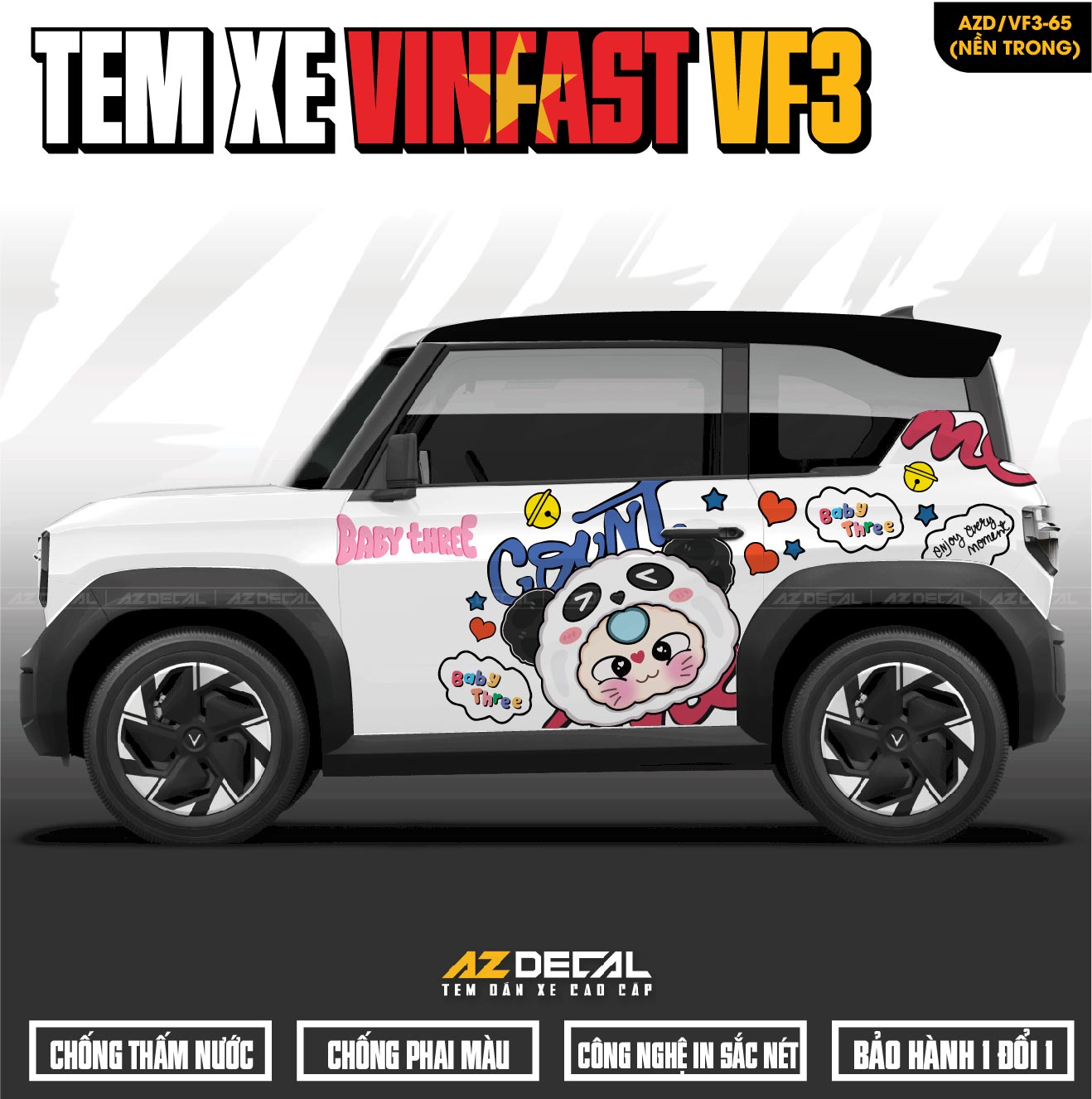 Tem Xe Vinfast VF3 Mẫu VF3-65 Baby Three - Thiết Kế Theo Yêu Cầu