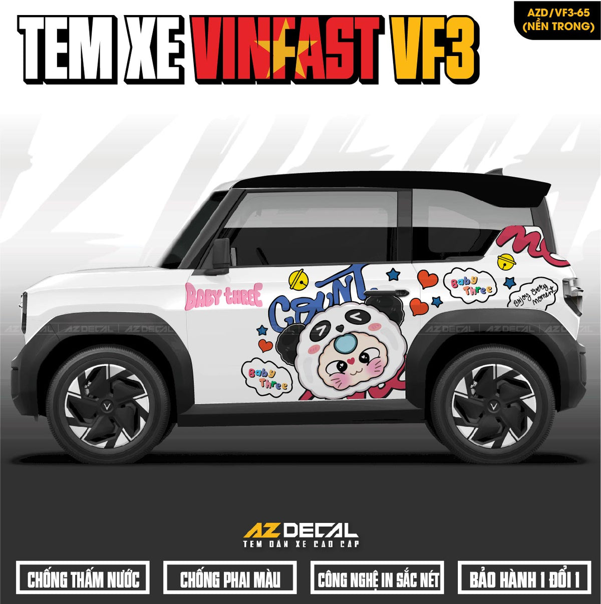 Tem Xe Vinfast VF3 Mẫu VF3-65 Baby Three - Thiết Kế Theo Yêu Cầu