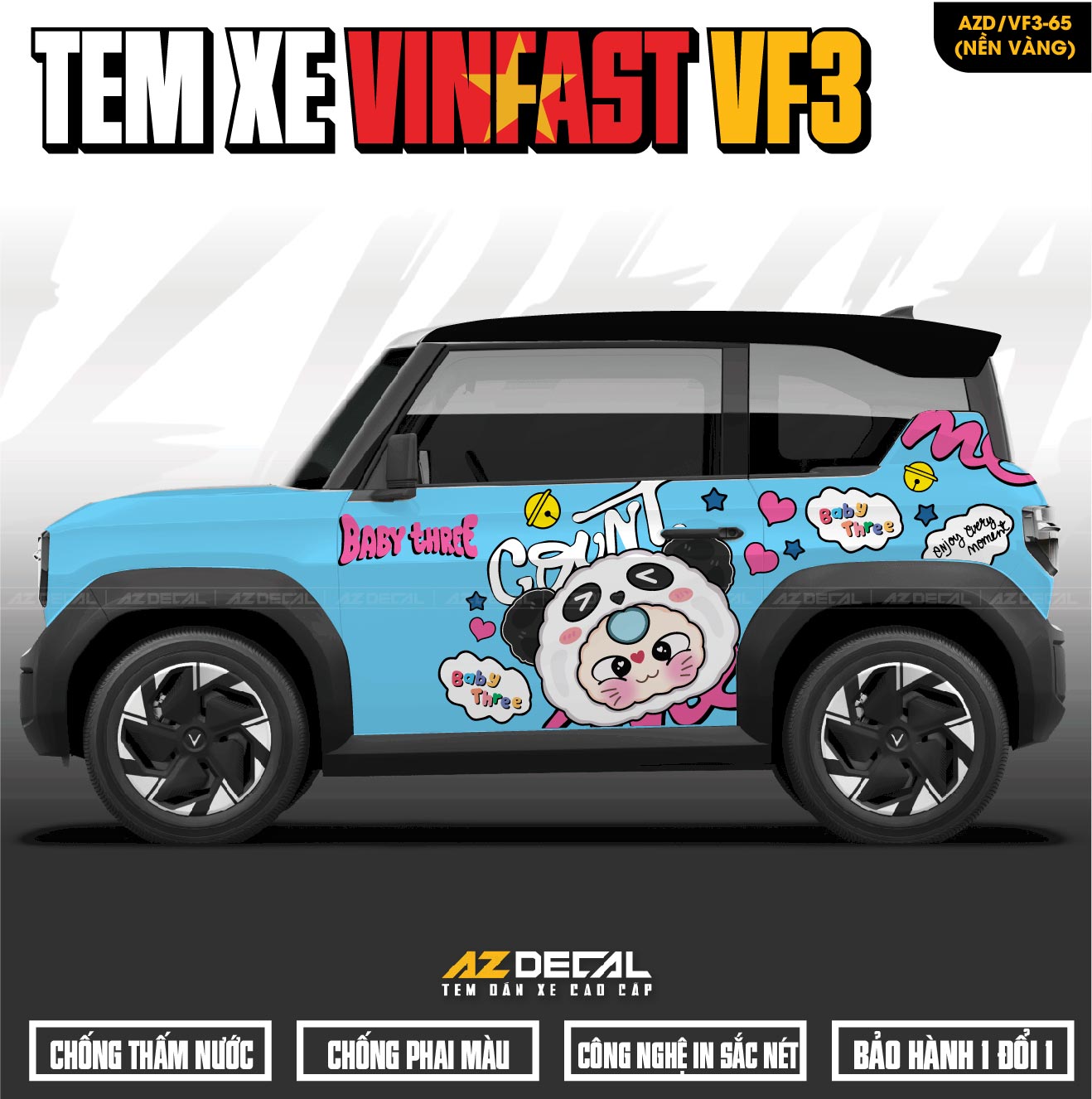 Tem Xe Vinfast VF3 Mẫu VF3-65 Baby Three - Thiết Kế Theo Yêu Cầu