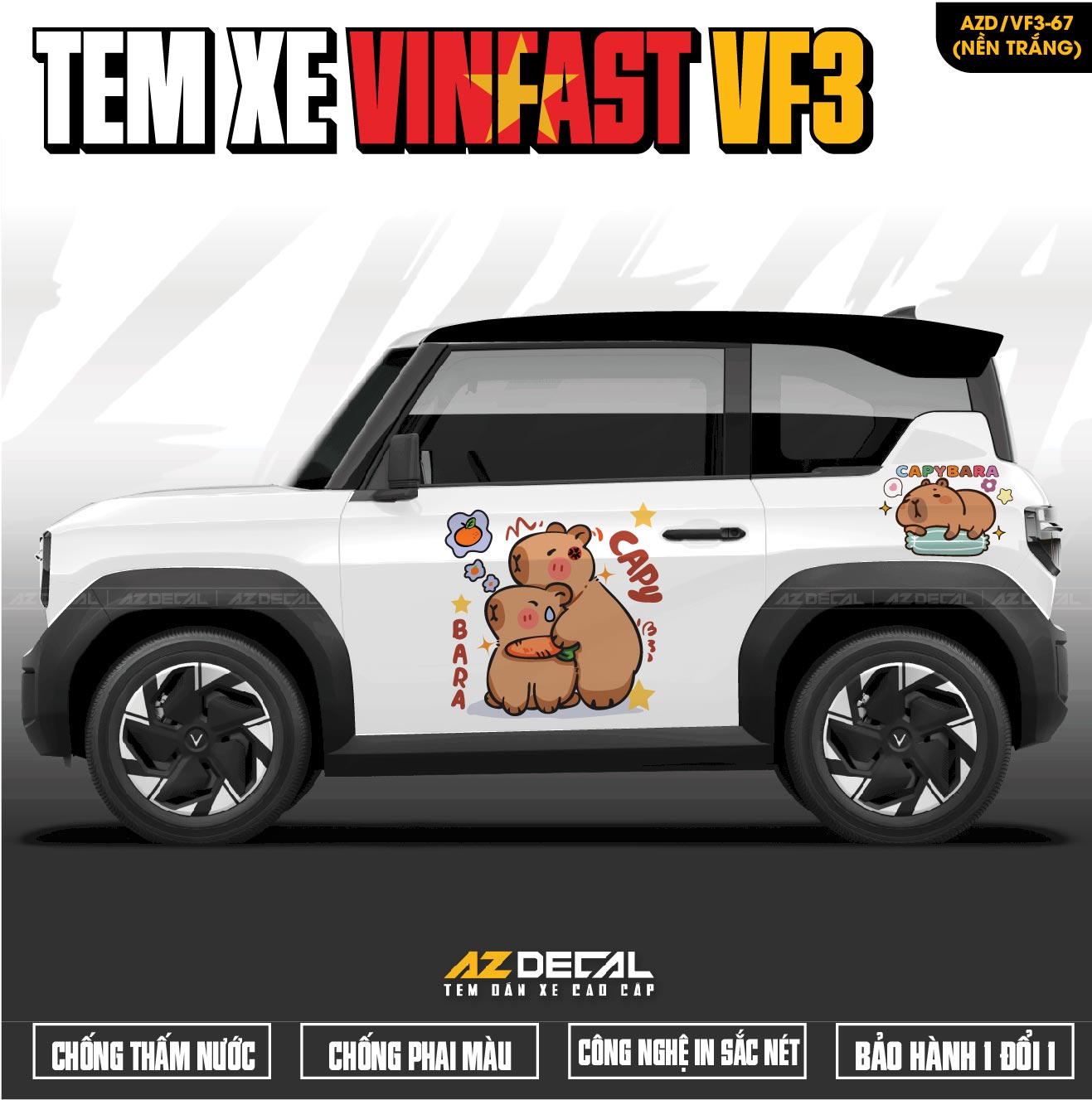 Tem Xe Vinfast VF3 Mẫu VF3-67 Capybara - Thiết Kế Theo Yêu Cầu