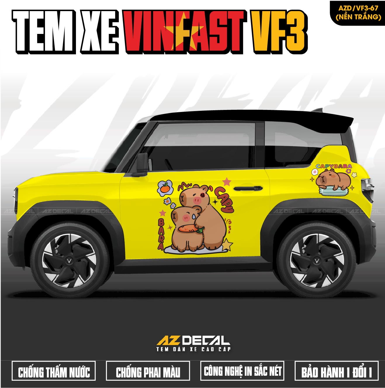 Tem Xe Vinfast VF3 Mẫu VF3-67 Capybara - Thiết Kế Theo Yêu Cầu