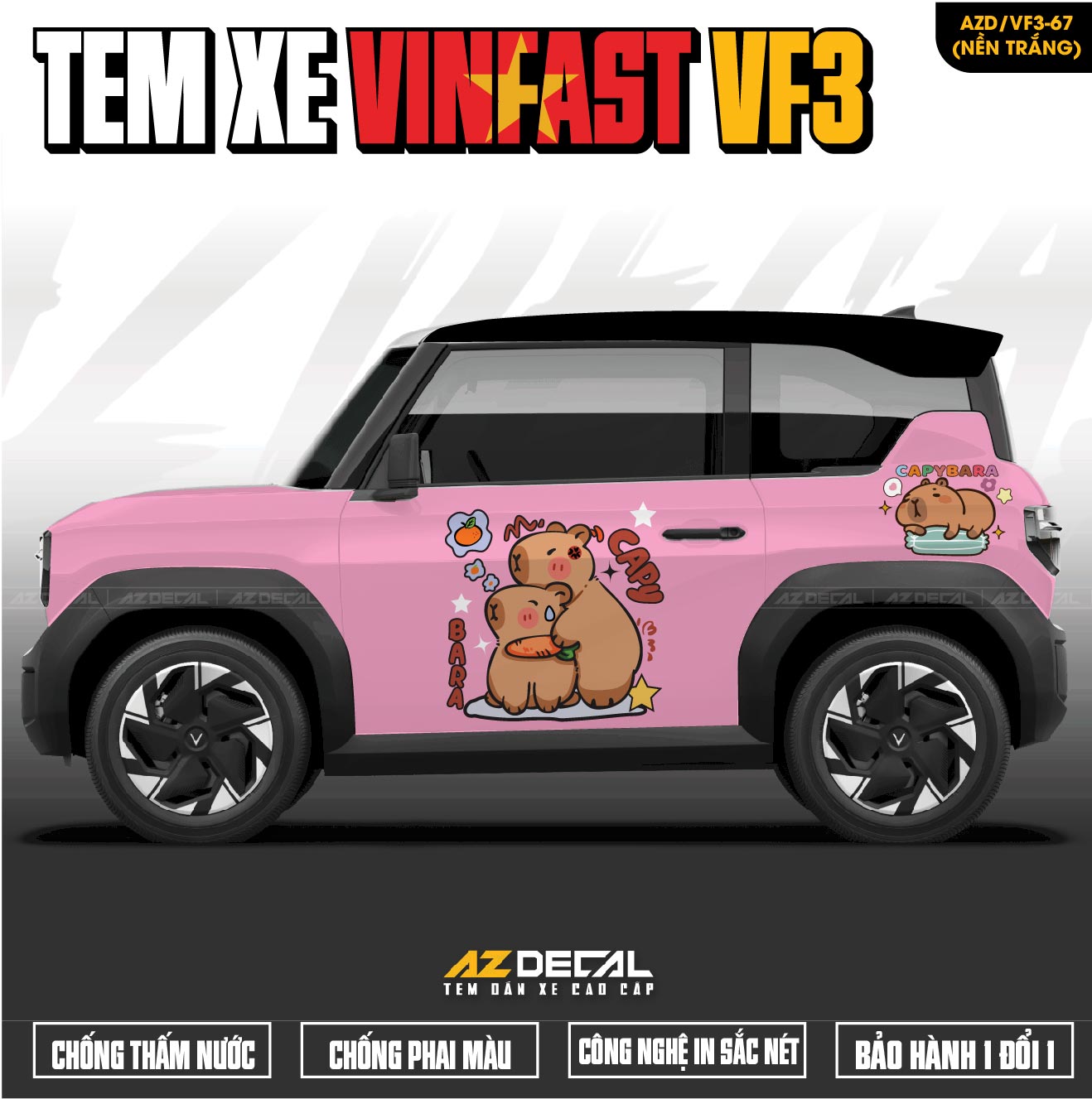 Tem Xe Vinfast VF3 Mẫu VF3-67 Capybara - Thiết Kế Theo Yêu Cầu