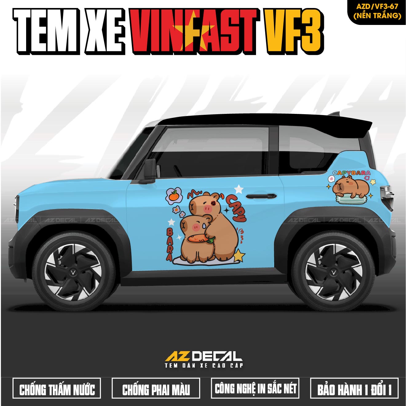 Tem Xe Vinfast VF3 Mẫu VF3-67 Capybara - Thiết Kế Theo Yêu Cầu