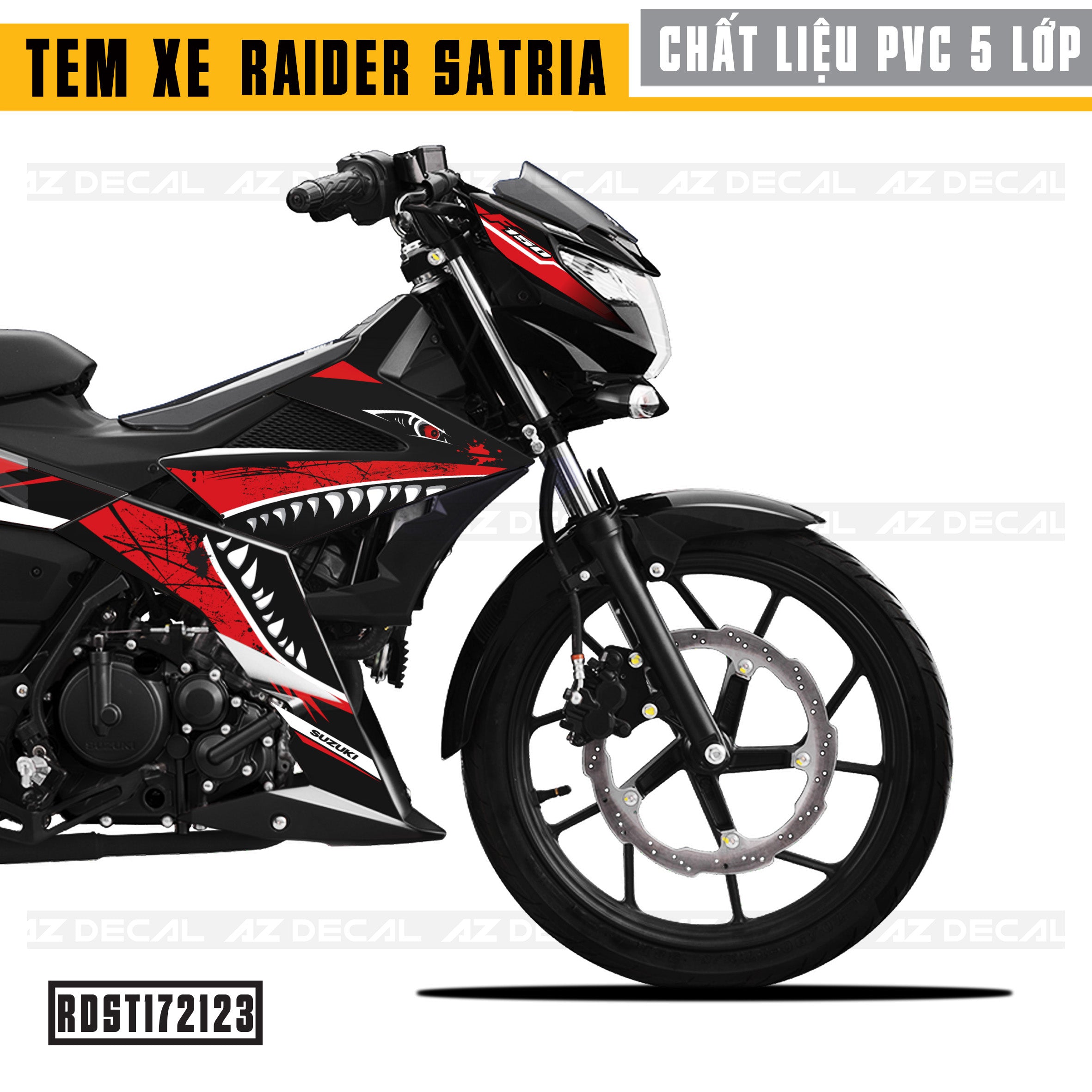 Tem xe Raider/Satria xe đen mẫu Cá mập cận cảnh